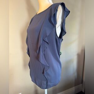 Loft Woman Pullover Ruffle Top in Gray Sleeveless Stretch Soft Jersey Sz XL